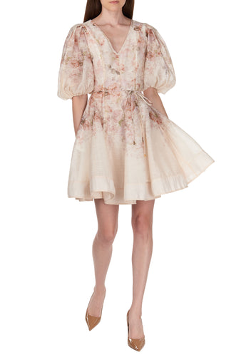 Blush Floral Puff-Sleeve Mini Dress - view 2