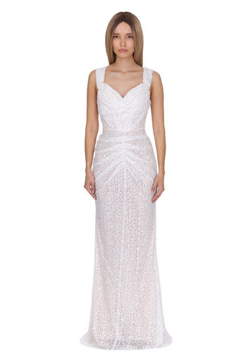 White Lace-Panel Column Dress - view 4