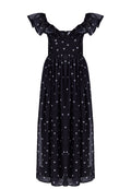 Black Dotted Ruffle-Strap Midi Dress - view 1