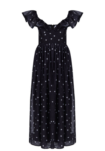 Black Dotted Ruffle-Strap Midi Dress - view 1
