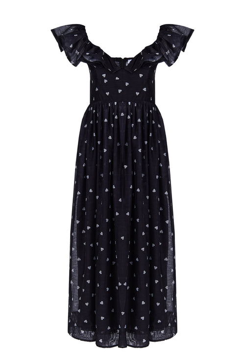 Black Dotted Ruffle-Strap Midi Dress - view 1