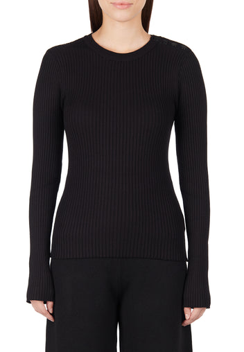 Black Ribbed Scoop-Neck Knit Top - view 2