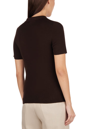 Chocolate Ribbed Button Knit Polo - view 4