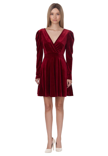 Wine Velvet Wrap Midi Dress - view 5