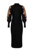 Black Gold-Embroidered Sleeve Knit Midi Dress - view 1