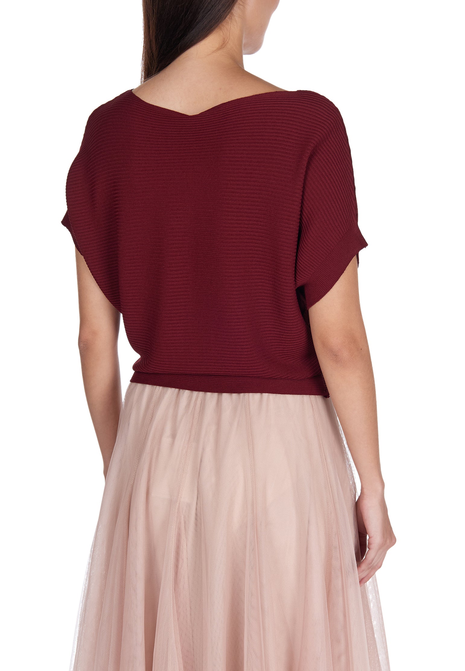 Burgundy and Coral Sfilato short sleeve top - view 5