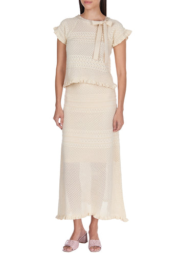 Ivory Pointelle Top and Skirt Set - view 6