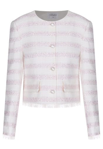 Blush Stripe Cropped Tweed Jacket - view 1