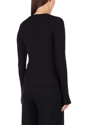 Black Ribbed Scoop-Neck Knit Top - view 3
