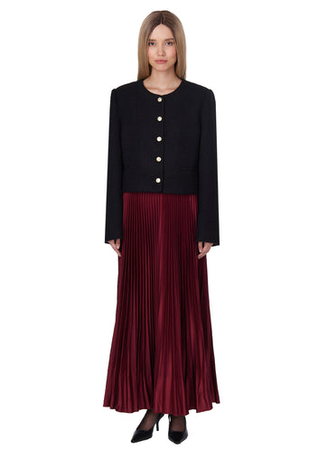 Wine Pleated Satin Maxi Skirt - view 3