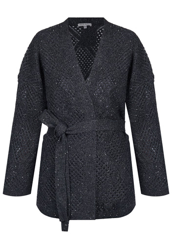 Graphite Belted Long Knit Cardigan - view 1