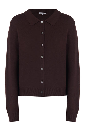 Wine Collared Button Knit Cardigan - view 1