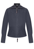 Navy Ribbed Zip-Front Knit Cardigan