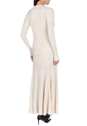 Ivory V-Neck Knit Top and Skirt Set - view 5