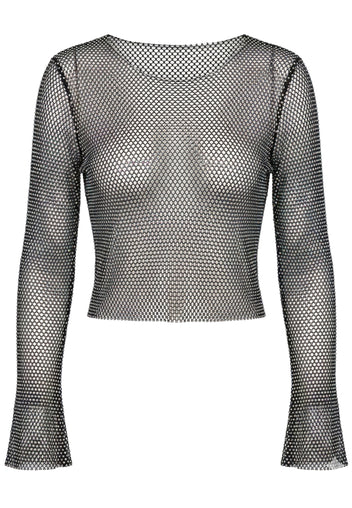 Black Sheer Mesh Long-Sleeve Top - view 1