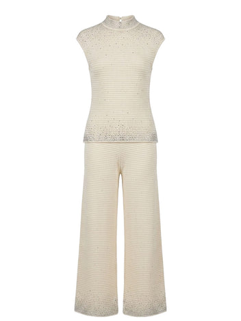 Ivory Sleeveless Knit Wide-Leg Set - view 1