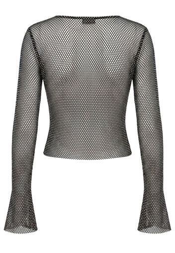 Black Sheer Mesh Long-Sleeve Top - view 2