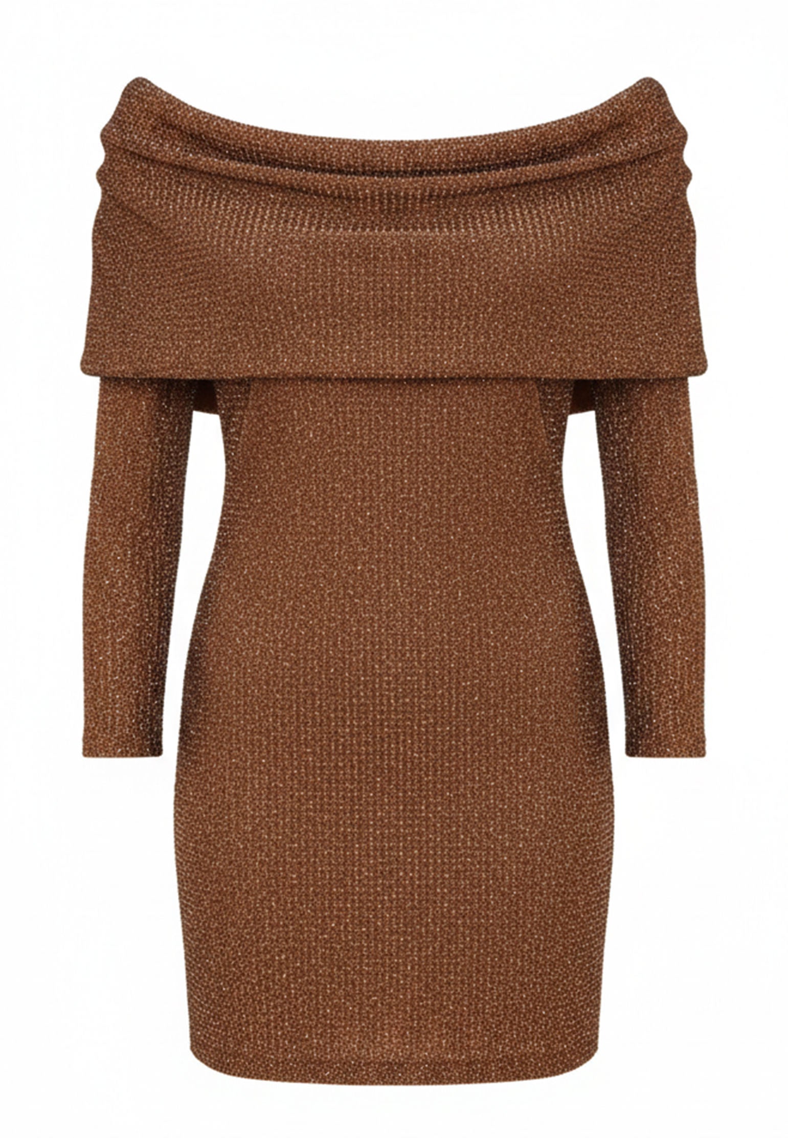 Brown Off-Shoulder Knit Mini Dress – Sfilato