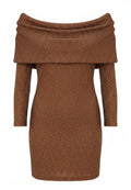 Brown Off-Shoulder Knit Mini Dress - view 1
