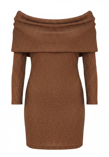 Brown Off-Shoulder Knit Mini Dress - view 1