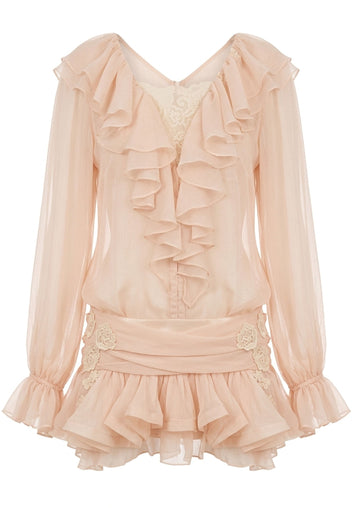 Blush Ruffled Long-Sleeve Mini Dress - view 1