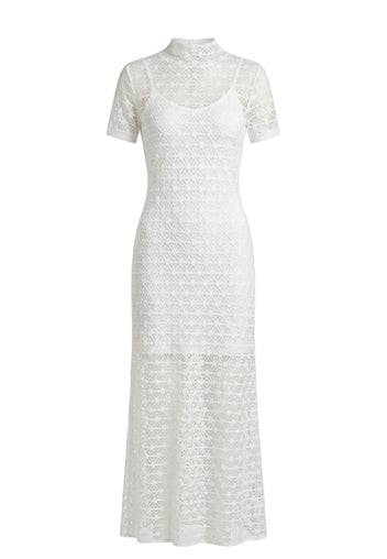 Ivory Eyelet Short-Sleeve Midi Dress - view 1