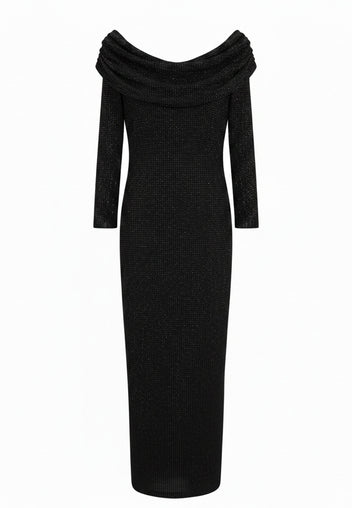 Black Shimmer Off-Shoulder Midi Dress - view 1