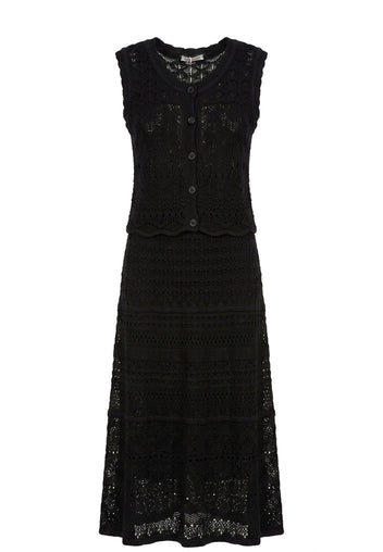 Black Lace Sleeveless Skirt Set - view 1