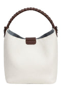 Ivory and Brown Braided-Handle Bucket Bag - view 1