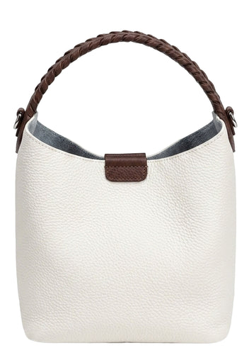 Ivory and Brown Braided-Handle Bucket Bag - view 1
