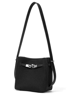 Black Buckle Leather Bucket Bag - view 3