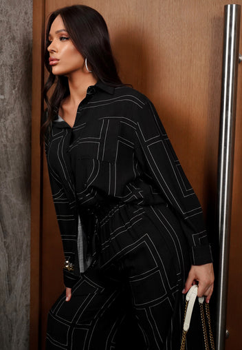 Black Embroidered Belted Maxi Set - view 3