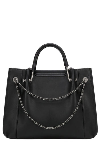 Black Chain-Trim Leather Tote - view 1