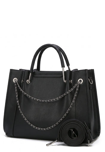 Black Chain-Trim Leather Tote - view 3