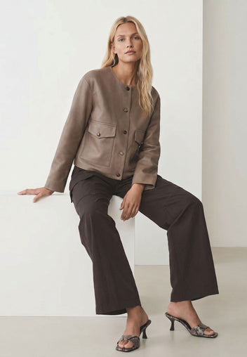 Taupe Pocket-Front Cropped Jacket - view 3