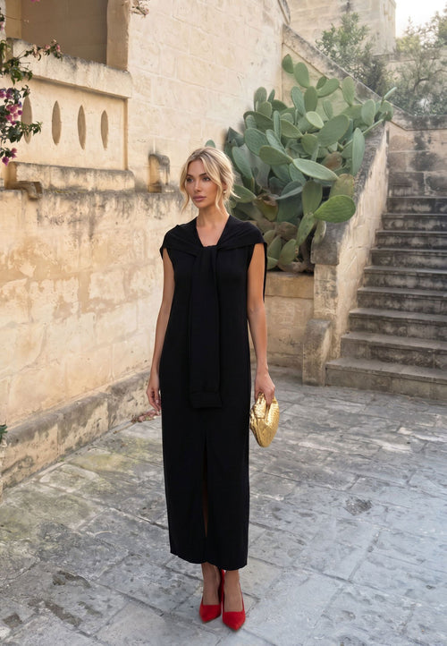 Black Hooded Knit Midi Dress - view 2