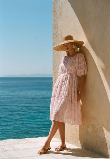 Blush Floral Sheer-Sleeve Midi Dress - view 2