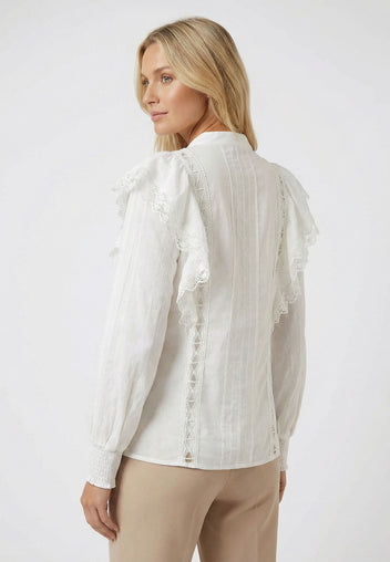 White Embroidered Ruffle Blouse - view 4