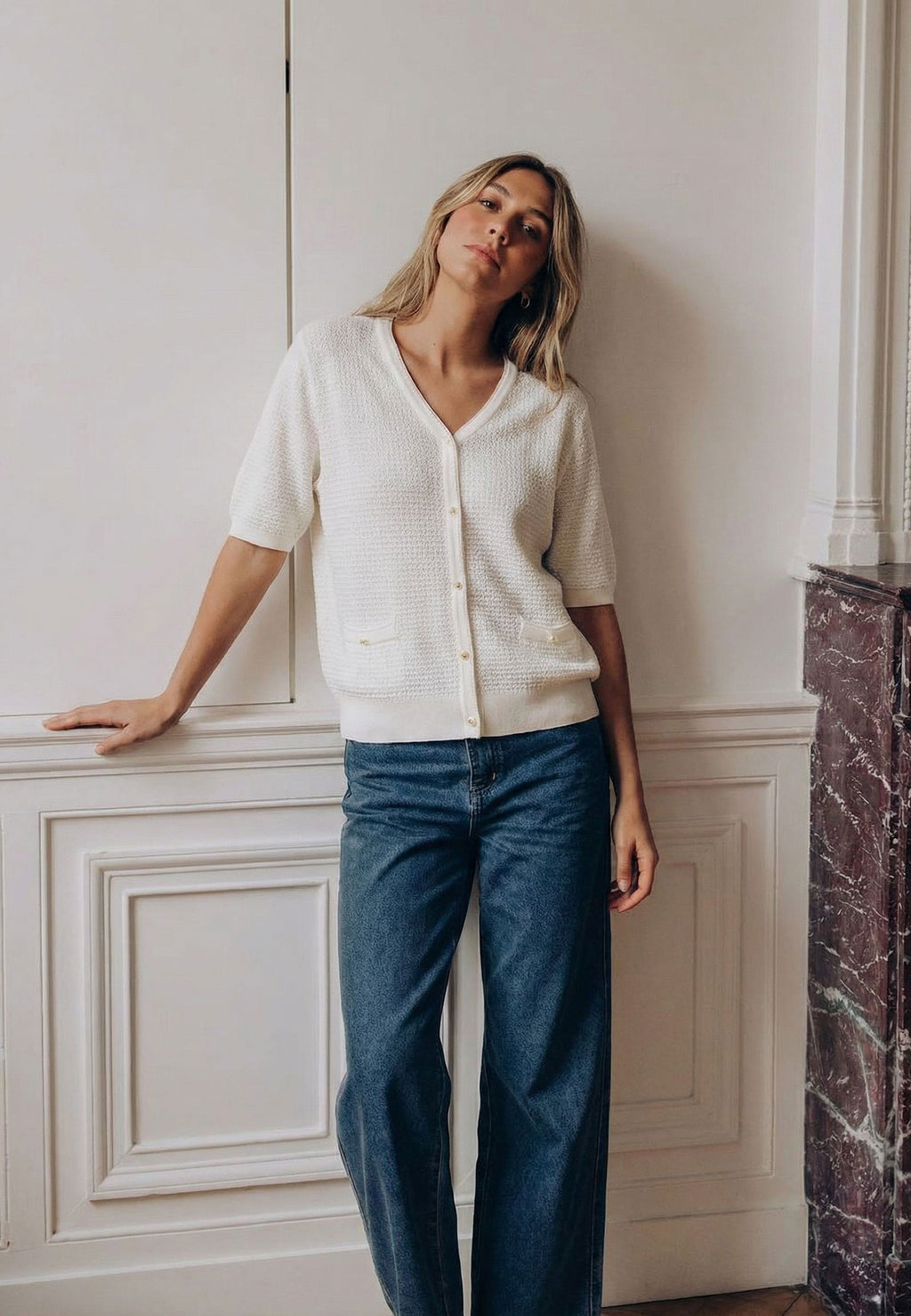 White and Gray Sfilato cardigan - view 2