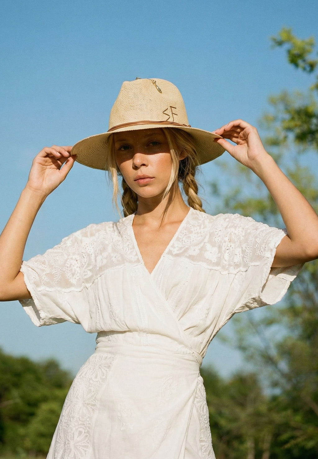 Cream and Beige Sfilato hat - view 2