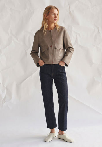 Taupe Pocket-Front Cropped Jacket - view 2