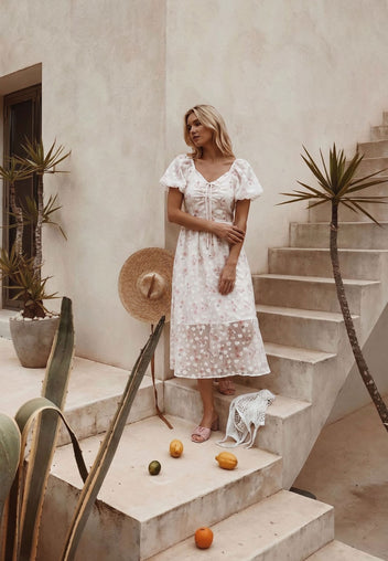 White Floral Button-Front Midi Dress - view 2