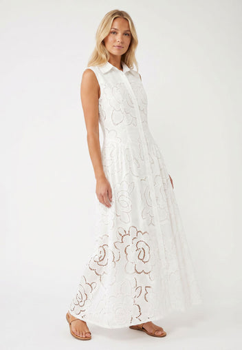 White Embroidered Sleeveless Dress - view 2