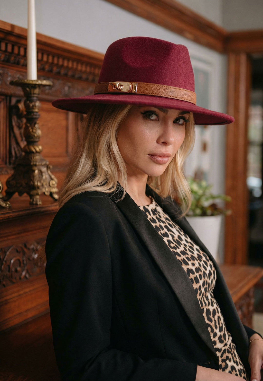 Burgundy Sfilato hat - view 2